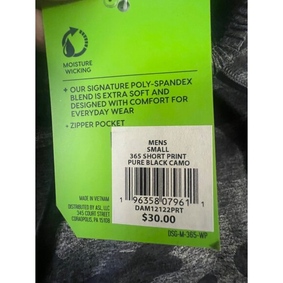 DSG Men’s Small 365 Short Print Pure Black Camo Moisture Wicking Poly-Spandex - Picture 6 of 8